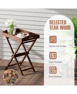 Solid Teak Wood Tray Table with Removable Tray Top for Patio and Garden