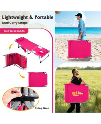 5-position Outdoor Folding Chaise Lounge Chair-Pink