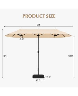 13 Feet Double-Sided Patio Twin Table Umbrella with Crank Handle-Beige