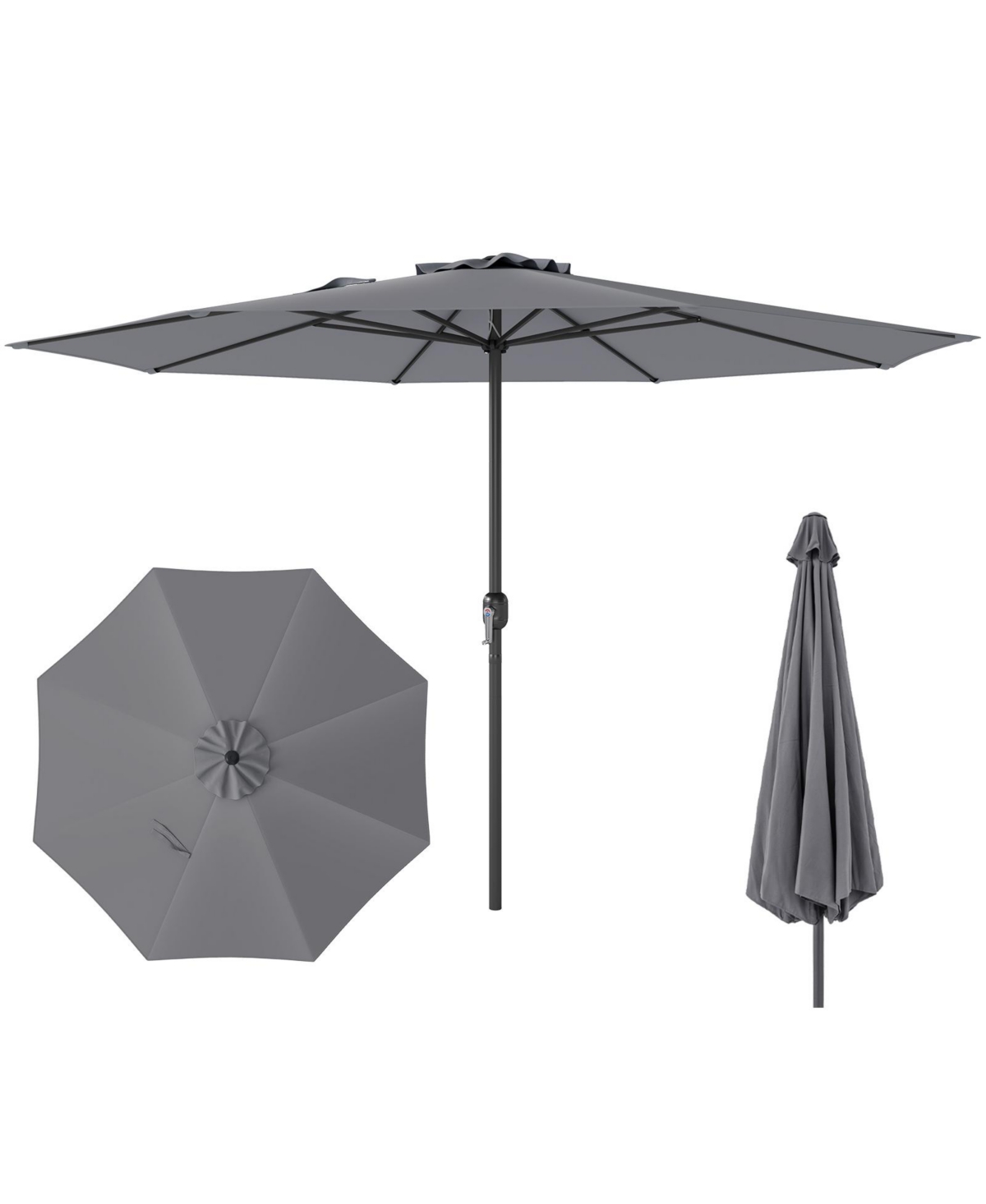 12 Feet Patio Umbrella with Crank Handle and 8 Sturdy Ribs-Gray - Gray