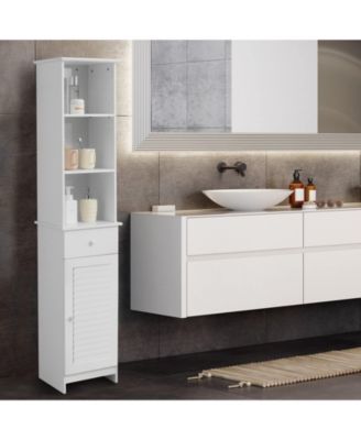 Bathroom Tall Freestanding Storage Cabinet with Open Shelves and Drawer