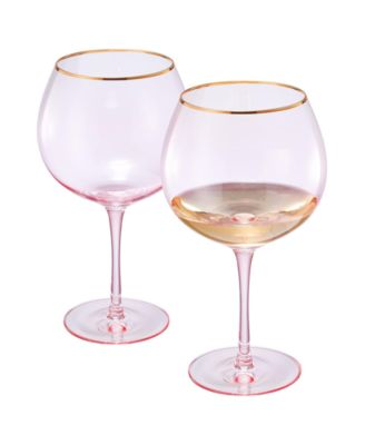 Gold Rim Vintage Stemmed Wine Glasses, Set of 2