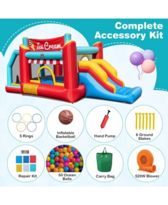 5-in-1 Ice Cream Inflatable Bounce House with Ball Pit and Slide with 520W Blower