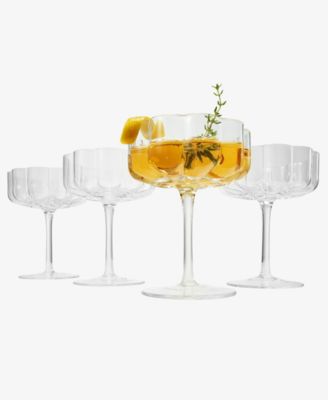 Khen Vintage Wavy Flower Coupe Glasses, Set of 4