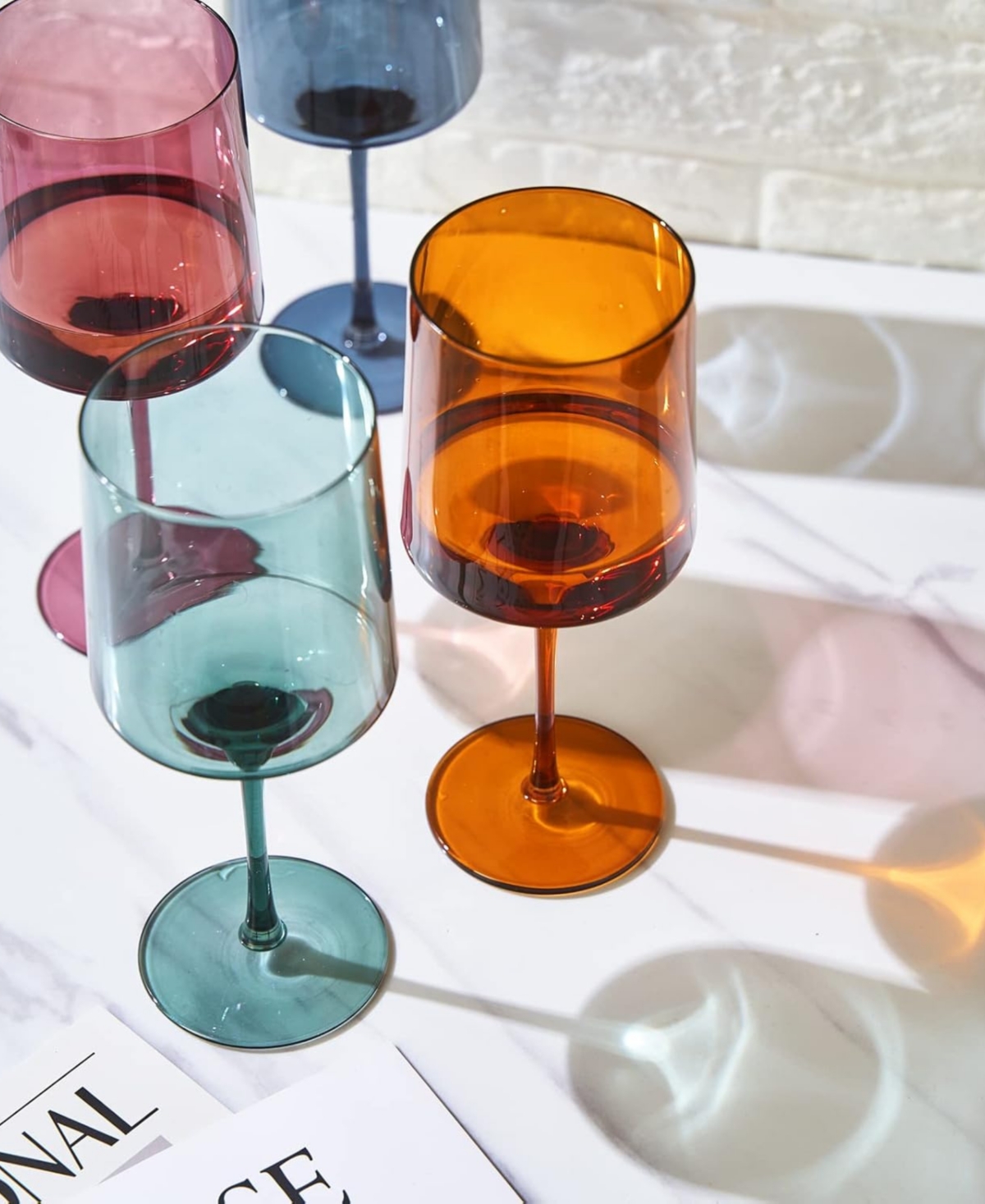 The Wine Savant Khen Pastel Muted Square Wine Glasses, Set Of 4