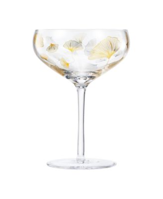 Vintage Ginkgo Leaf Champagne Coupe Glasses, Set of 2