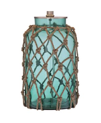 Nautical Accent Table Lamps 22.5" High Set of 2 Coastal Blue Green Rope Net Off White Drum Shade for Living Room Family Bedroom