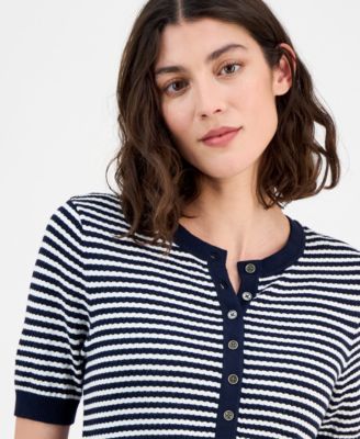 Women's Striped Henley Sweater