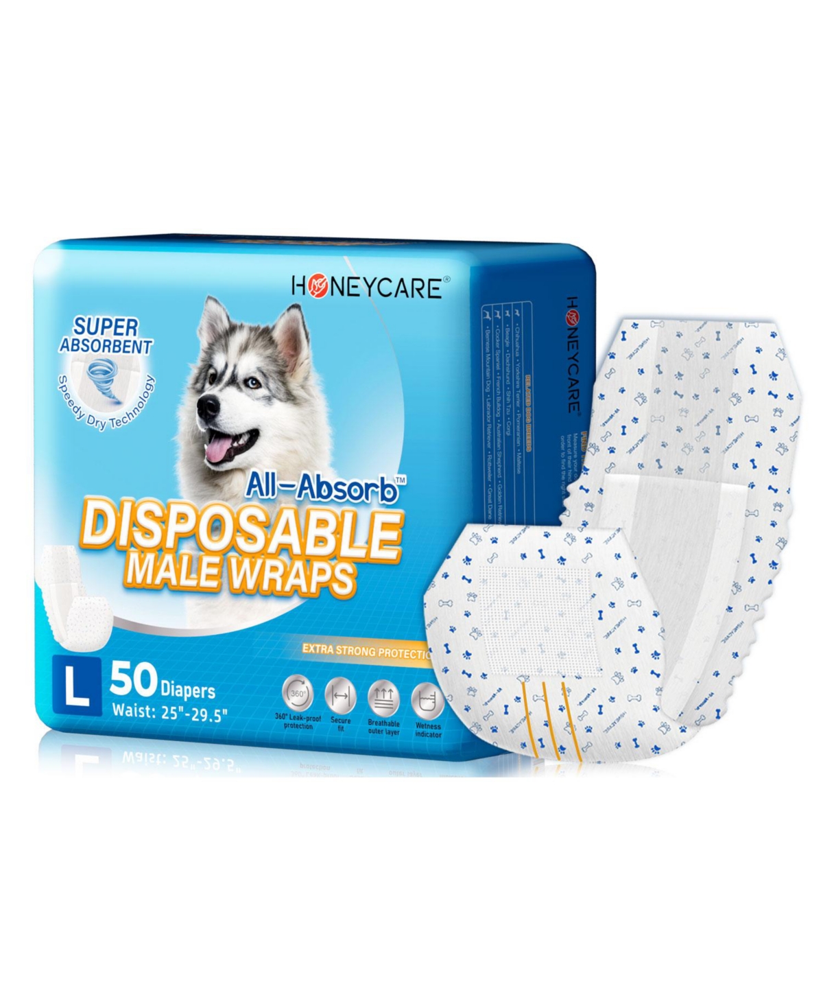Paw & Dog Bone Print All-Absorb A24 Male Dog Wrap, Large, 100ct - White
