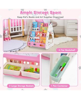 3-In-1 Double Sided Magnetic Dry-Erase Board with Stool and Flipped Writing Desktop