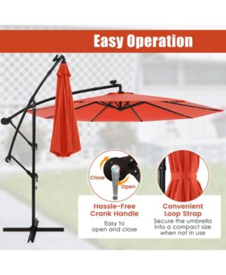 10 Feet Solar Offset Hanging Umbrella with 40 Lamp Beads and Solar Panel-Orange
