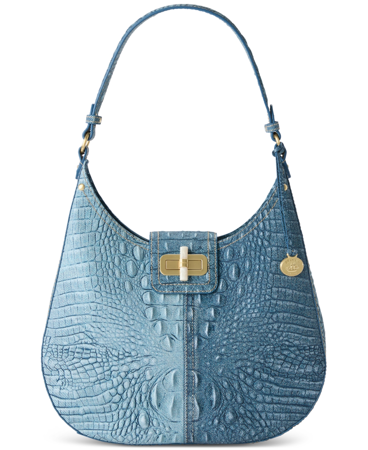 Fallon Denim Secour Medium Leather Shoulder Bag - Denim