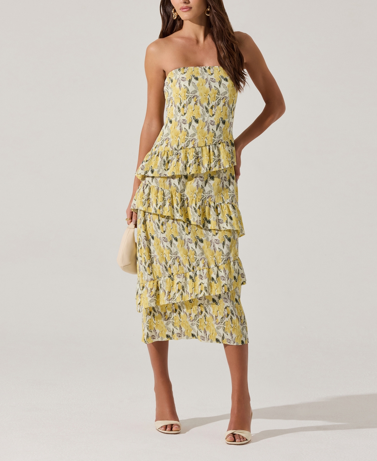 Women's Tiered Asymmetrical Ruffle Dress - Lemon Floral