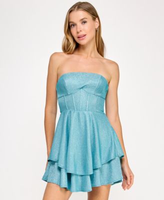 B Darlin - Juniors' Strapless Tiered Shimmer Dress