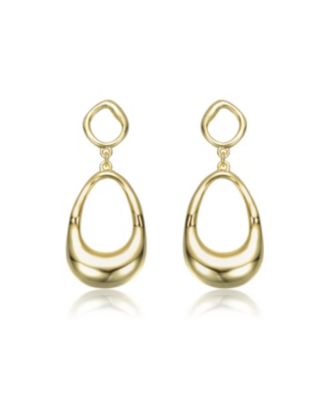 14K Gold Plated Organic Circle and Pear Dangle Earrings