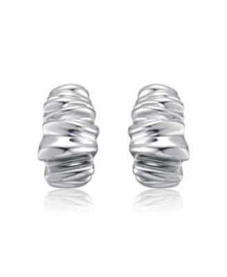 Waffled Wave Chunky Earrings in White Gold Plated or 14K Gold Plated