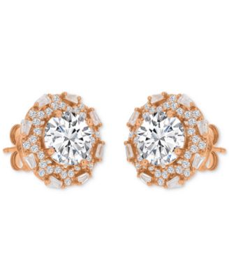 Cubic Zirconia Halo Stud Earrings in 14k Yellow Gold over Sterling Silver