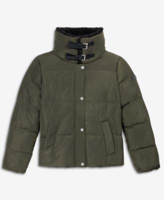 Women's Faux-Fur-Collar Zip-Front Puffer Coat