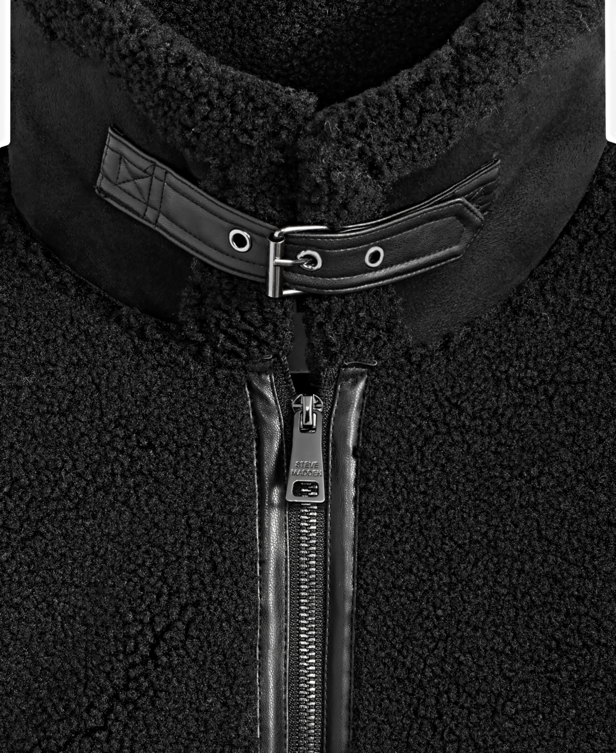 Steve Madden Women's Faux-sherpa Faux-leather-trim Coat In Black