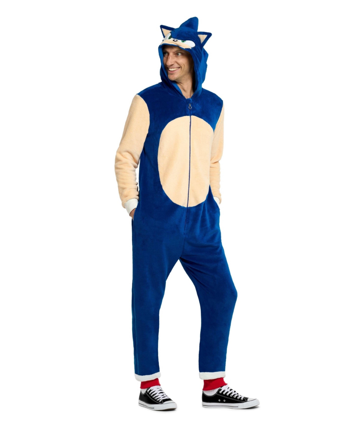 Men's Official Knuckles Union Suit - Sonic the Hedgehog Body Suit for Adults - Red - Black