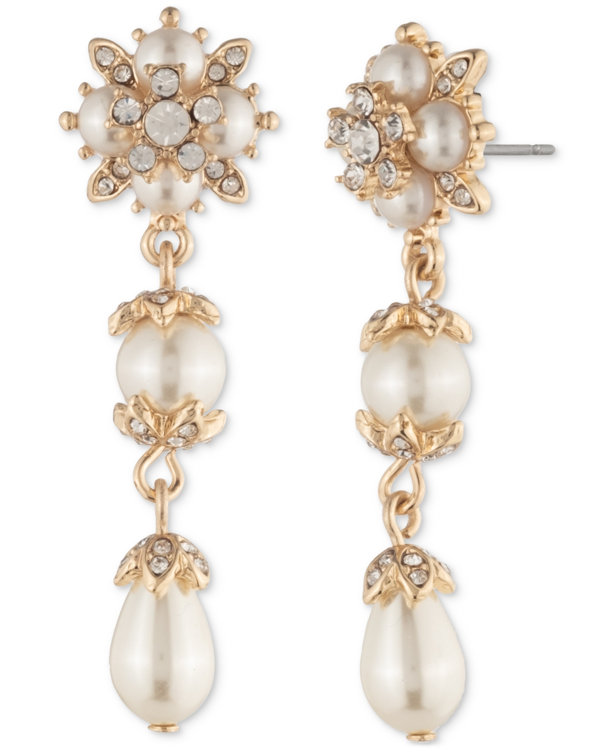 Gold-Tone Crystal & Imitation Pearl Linear Drop Earrings - White