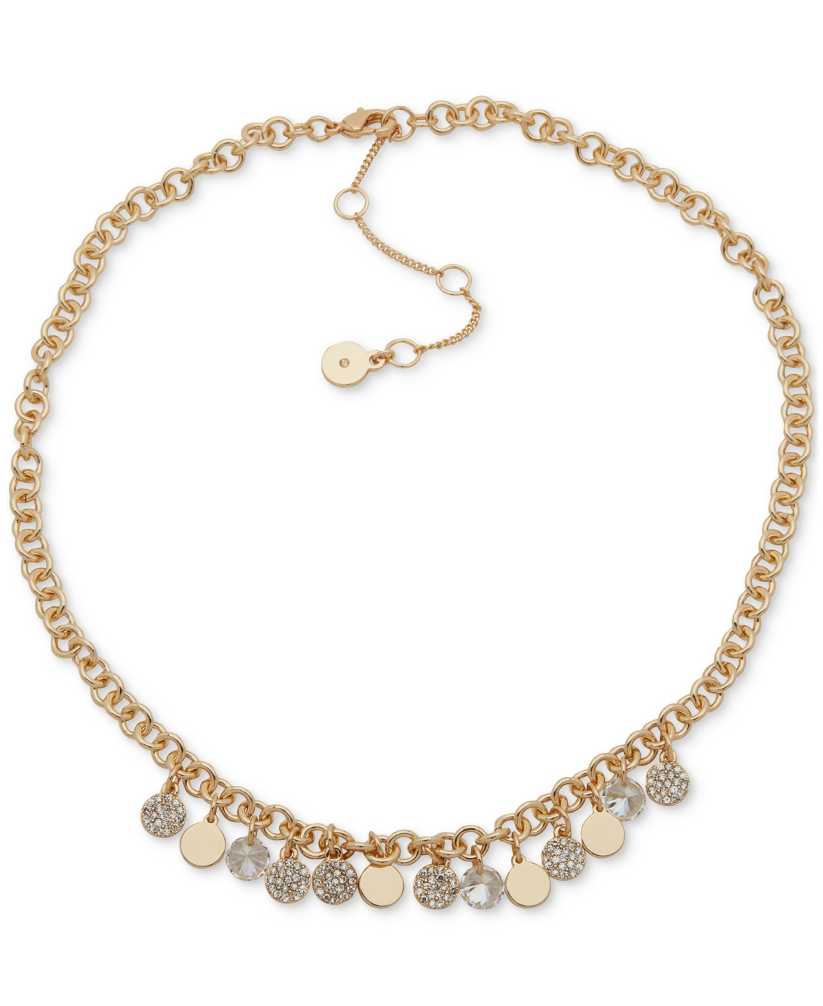 Gold-Tone Pave Disc Charm Dangling Collar Necklace, 16" + 3" extender - Silver