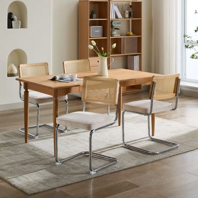 Rattan and Velvet Upholstered Office Chair with Steel Frame