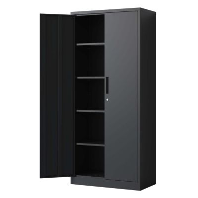 72&amp;#x22; Black Metal Garage Storage Cabinet with 4 Shelves and Doors
