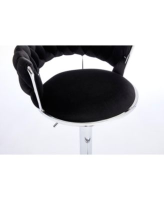 Black Velvet Bar Stools (Set of 2) - Chrome Base, Adjustable