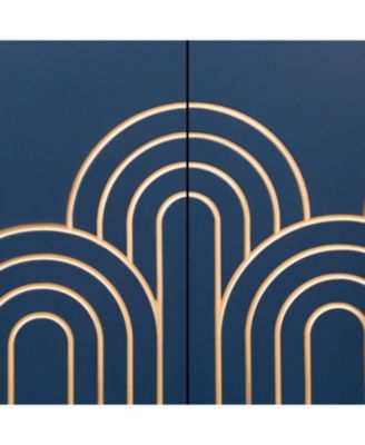 Navy Blue Fluted Sideboard Buffet with 4 Doors