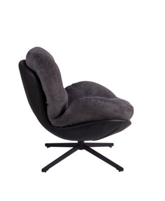 Chenille Lounge Chair with Faux Leather & Metal Base