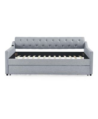 Streamdale Gray Linen Upholstered Daybed with Twin Trundle and USB