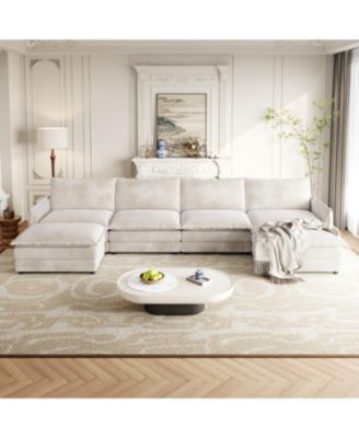 Corduroy 4-Seater Cloud Couch with Footrests & Cushions