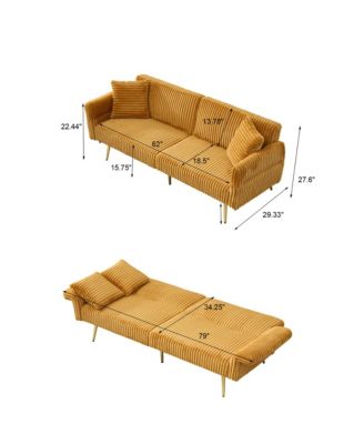 79 inch corduroy sofa bed, foldable double sofa bed with folding armrests, suitable for living rooms and small spaces