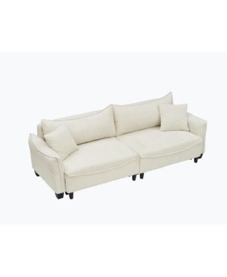 Beige Corduroy Sofa Bed with Pillows for Living Room