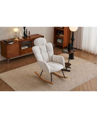 Teddy Fabric Nursery Rocking Chair with Padded Seat and Pillows