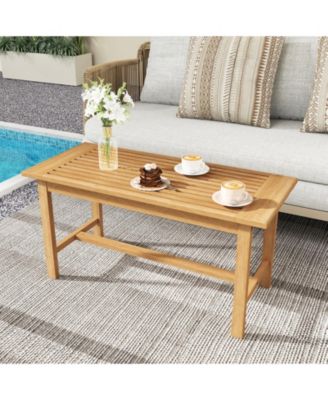 Patio Coffee Table 36 Inch Rectangular Outside Side Table with Slatted Tabletop