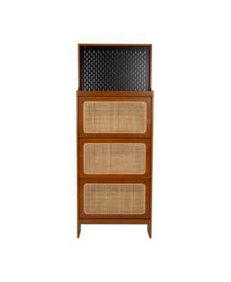 Slim Rattan Shoe Cabinet with Flip-up Storage & Handy Top