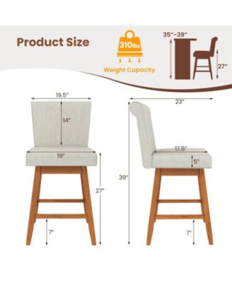 27 Inch Counter Height Bar Chairs with Rubber Wood Legs Set of 2-Beige