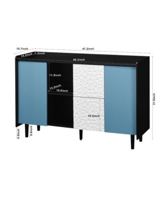 Black Buffet Cabinet with Blue Doors, Unique Paneling