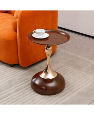 Modern Round Coffee Table, Metal Pedestal Table for Small Spaces