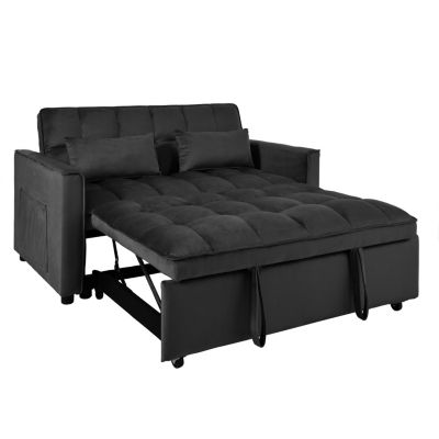 3-in-1 Convertible Sofa Bed with Reclining Backrest and Pillows (Black