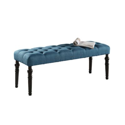 Fabric Tufted Turned Leg Dining Bench, Blue