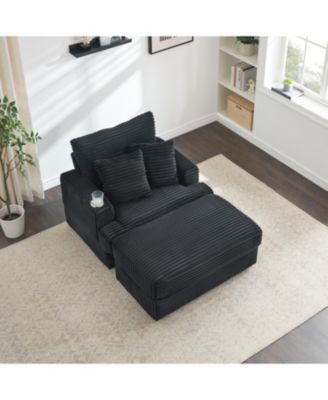 Streamdale Corduroy Armchair & Ottoman Set with Cup Holder