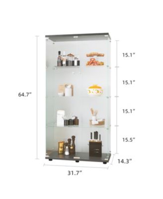 Black 4-Shelf Glass Display Cabinet