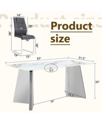 Streamdale Cold Jade Dining Table Set with 6 Black PU Chairs