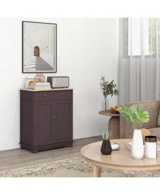 Sideboard with Solid Wood Countertop, Modern Kitchen Storage Cabinet, Coffee Bar Cabinet with 2 Drawers, Doors and Adjustable Shelf, Coffee