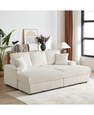 Cozy 84" Corduroy Sofa with Storage, Ottomans, and Pillows