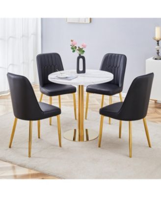 Streamdale Marble Pattern Round Dining Table and Black PU Chairs (4)