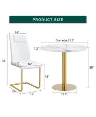 Streamdale Elegant White Marble Table (31.5") & 4 PU Chairs with Gold Accents